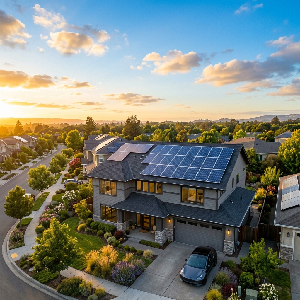 Modern home with solar panels